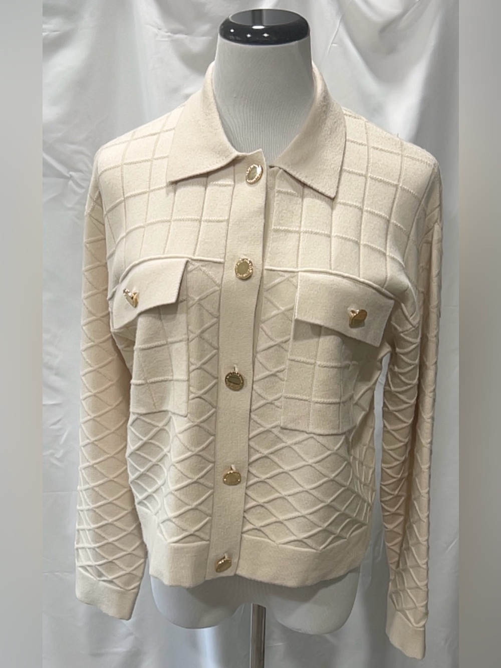 Marc New York Marc New York Women Cream Texture Knit Cardigan Gold Button Small